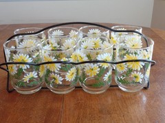 LIBBEY DAISY 10 OZ FLAT TUMBLERS W/HOLDER LOT OF 8
