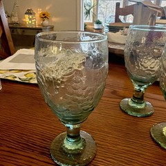 Set of 3 Libbey Green Water Glass Goblets Orchard Fruit 7″ tall 12 fl oz Vintage