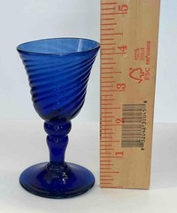 2 Vintage Handblown Colbalt Blue Spiral Swirl Cordial Glasses