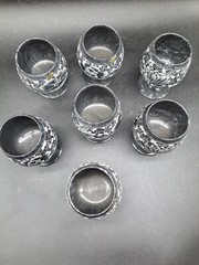 Vintage Black And White Etched Stoneware Goblets Taiwan