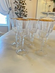 9 Royal Crystal Rock RCR Italian Crystal Champagne Flutes Glasses Gold Rim Vtg