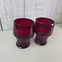 Vintage Ruby Red Drinking Glasses Set of 2 Georgian Honeycomb 5in Kitchen Decor