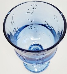 Anchor Hocking Savannah Blue Glass Iced Tea Water Goblet Embossed Roses