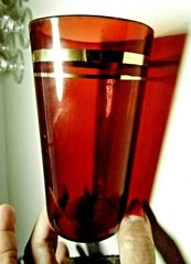 Royal Ruby Anchor Hocking Glass Tumbler -Gold Bands