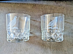 Set of 2 Vintage Etched Crystal Glasses with Quail Motif