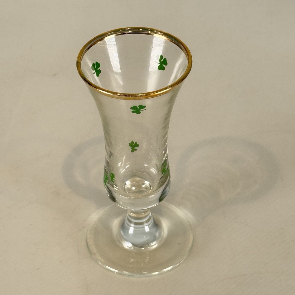 Shamrock Liqueur Cordial Glasses Set of 6 Irish Mist Gold Rim 3.5” Tall