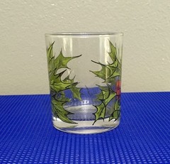 Vintage Set 6 Holly & Berries Rocks Lowball Cocktail Glasses MCM Barware Signed