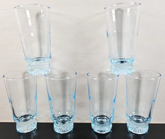 (6) Duz Crystal Star Sapphire 2.5 Oz Tumblers Set Vintage Blue Glasses MCM Lot