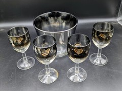 4 Vintage silver fade glasses with snowflakes Coordinating Ice Bucket