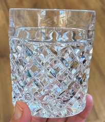 6 VINTAGE DIAMOND CUT DOUBLE OLD FASHIONED CRYSTAL CLEAR SCOTCH GLASSES 3 3/4″