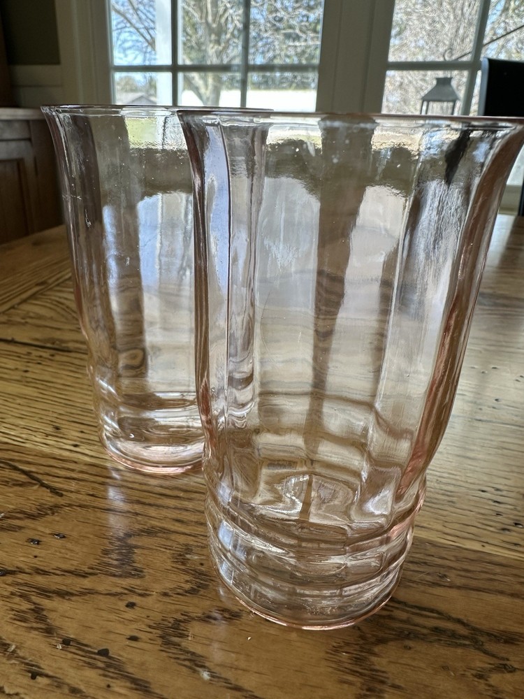 Set/2 Vintage MacBeth-Evans Rib Optic Pink Depression Glass 10oz Juice Tumblers