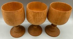 VINTAGE ESTATE WOODEN GOBLET SET 3 SIGNED