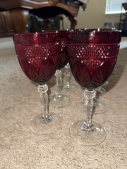 Set of 8 CRISTAL D’ARQUES-DURAND Antique Royal Ruby Red 8″ Goblet Wine Glass