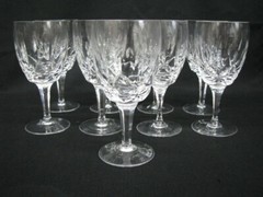 Set of 9 Crystal Vertical Cut Multi-sided Stem 7″ Wine Glasses; Vtg. and Mint