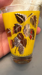 Vintage Bartlett-Collins MCM Red & Yellow Gold Grape Leaf Glass Tumblers Set 4