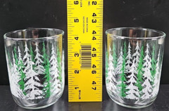 9 Libbey Snowy Evergreen White Trees Old Fashioned Set Vintage Drink Tumbler Lot