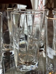 Set of 10 Art Deco Gold Rim Geometric Octagonal Ribbed High Ball Glasses NWOT