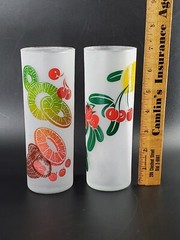 Set Of 2 Vintage Federal Glass Tall Frosted Fruit Tumblers Highball Glasses