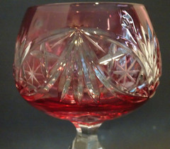 Nachtmann Wine Goblet Cranberry Pink Cut to Clear Crystal 7 3/4″ tall