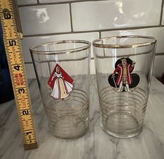 Vintage King & Queen Deck of Playing Cards Symbols Clear Glass Tumblers MCM