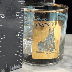 8 ~VTG MCM Libbey’s Old Fashioned Steamboat Glasses Teal Gold Southern Comfort