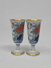 Vintage Japanese Arita Yaki Porcelain Wine Goblets Gold Gilded 3.75″ Tall