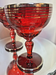 Century Of Progress NEW MARTINSVILLE GLASS MOONDROPS Rudy Red w/Gold GOBLET 1934