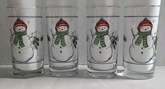 VTG Libbey Snowman & Holly Highball Glasses Set of 4 Christmas 16oz Tumblers 80s