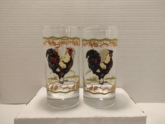 🔥 2 Vintage Crisa by Libbey Clear Glasses 12 oz Tumblers/Glasses Rooster Design