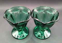 Vtg Anchor Hocking Fountainware Emerald Green 4oz Low Sundae Glass Set of 2