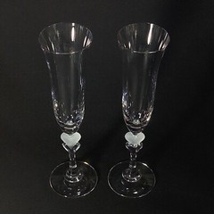 GORHAM AMORE HEART CHAMPAGNE TOASTING FLUTES, Frosted Crystal, 10″, 2PCS, NIB
