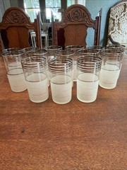 Vintage Art Deco MacBeth Evans Glass Frosted Textured 8 Oz Glasses-Set Of 14