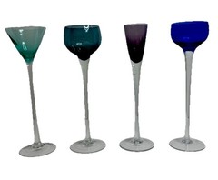 MCM Handblown Cordial Glasses – Teal, Blue, Purple, Cobalt – Vintage Barware Set