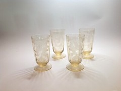 Tiffin-US Glass Byzantine 4.0″ Juice Tumblers in Mandarin (Yellow) 1931 (Set=4)