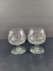 Set of 2 Toscany Clipper Ship Etched Cut Glass Brandy Snifters 4″