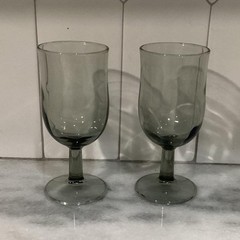 Duz Crystal Smoke Gray Water Goblets, Set of 2, Mid Century Footed Glasses