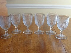 JEANNETTE IRIS & HERRINGBONE CLEAR 5 3/4” 8 OZ WATER GOBLETS LOT OF 6