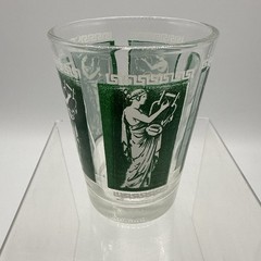 Vintage Greek Goddess Juice Glass Green White Greek Key Tumbler 3″