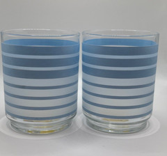 Vtg MCM Drinking Glasses Ombre Libbey Blue Stripe Rings 4 inches Set Of 2 -MINT!