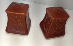 Pfaltzgraff Mission Flower Salt & Pepper Shakers, Reddish/Brown, Made in USA