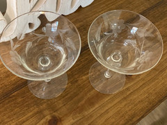 Flared Wine Glasses (2) Etched Grape/Leaf Design 5.5″ Vintage