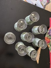 WEDGEWOOD JASPERWARE Helenic stemmed barware SET 8 vtg collectable GREEN 8 Oz