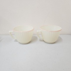 4 Sets Petalware Pastel Bands Cremax Glass Cups & Saucers Macbeth Evans 1930s