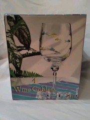 Wine Goblet Set Of 4 Skillfully Cut Fish Design Tinted In Soft Colors 14 Oz NIB