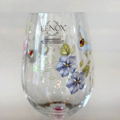 Lenox Butterfly Meadow Wine Glass Set of 2 Pink Stem Spring Floral Barware NEW