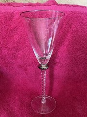 3 Bella Lux 9” Wine Glasses Optic Panel Air Twist Stem w/ Silver Ball & Trim EC