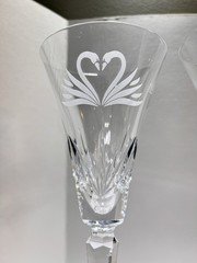 2 Waterford Crystal Wedding Collection Swan Champagne Toasting Flutes 9.25″