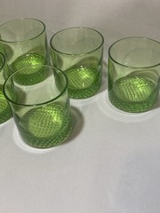 (9)Emerald Green Glass DOF Whiskey Rocks Tumblers Nubby Waffle Bottom