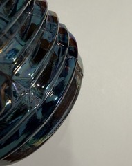 Vintage Set of 8 Blue Iridescent Pressed Glass Tumblers–Heavy Geometric Pattern