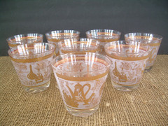 SET/8 VTG MCM Hazel Atlas COLONY 22K Gold Barware Old Fashioned Glasses MINT